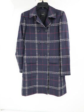 Theory Coat Womens P Abla Plaid Double Breasted Long Blazer career casual lined